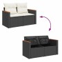 Conjunto de sofá de jardín con cojín 9 pcs Negro Poliratán