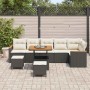 Conjunto de sofá de jardín con cojín 9 pcs Negro Poliratán