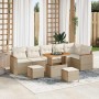 Conjunto de sofá de jardín con cojín 9 pcs Beige Poliratán