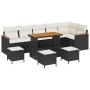 Conjunto de sofá de jardín con cojín 10 pcs Negro Poliratán