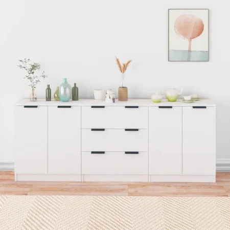 Dreiteiliges Sideboard aus weißem Sperrholz von vidaXL, Sideboards - Ref: Foro24-3115780, Preis: 184,97 €, Rabatt: %