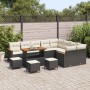 Conjunto de sofá de jardín con cojín 13 pcs Negro Poliratán