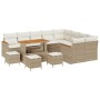 Conjunto de sofá de jardín con cojín 13 pcs Beige Poliratán