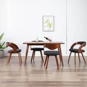 Sillas de comedor 4 unidades madera curvada y tela gris oscuro Sillas de comedor 4 unidades madera curvada y tela gris oscuro
