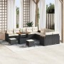 Conjunto de sofá de jardín con cojín 13 pcs Negro Poliratán