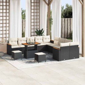 Conjunto de sofá de jardín con cojín 13 pcs Negro Poliratán