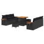 Conjunto de sofá de jardín con cojín 9 pcs Negro Poliratán