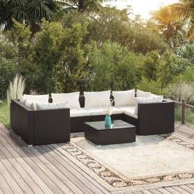 Set de muebles de jardín y cojines 7 pzas ratán sintético negro