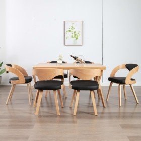 Sillas de comedor 6 unidades madera y cuero sintético negro Sillas de comedor 6 unidades madera y cuero sintético negro