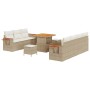 Conjunto de sofá de jardín con cojín 10 pcs Beige Poliratán