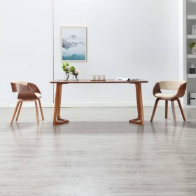 Sillas de comedor 2 uds madera curvada y cuero sintético crema