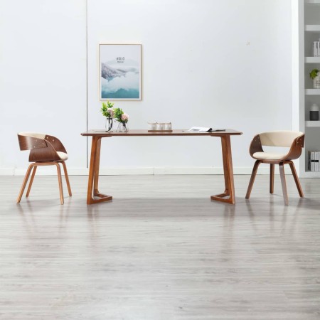 Sillas de comedor 2 uds madera curvada y cuero sintético crema