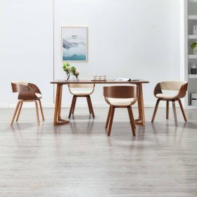Sillas de comedor 4 uds madera curvada y cuero sintético crema Sillas de comedor 4 uds madera curvada y cuero sintético crema