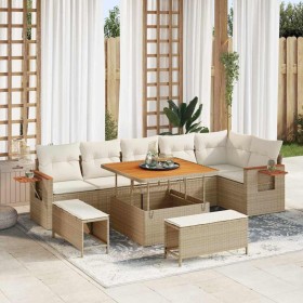 Conjunto de sofá de jardín con cojín 9 pcs Beige Poliratán