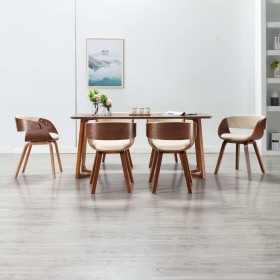 Sillas de comedor 6 uds madera curvada y cuero sintético crema