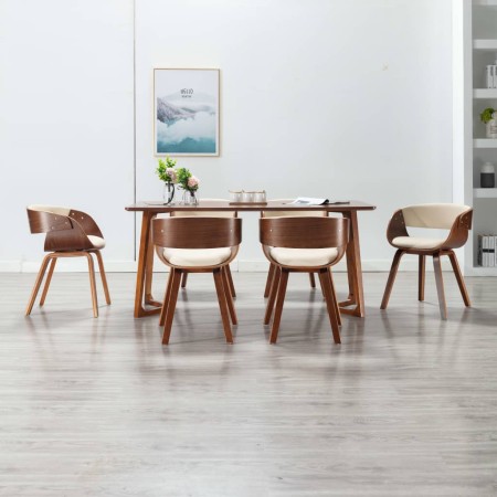 Sillas de comedor 6 uds madera curvada y cuero sintético crema