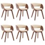 Sillas de comedor 6 uds madera curvada y cuero sintético crema