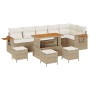 Conjunto de sofá de jardín con cojín 10 pcs Beige Poliratán