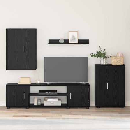 Conjunto de mueble de TV 4 pcs Roble Negro Madera contrachapada en Muebles TV | Comprar online en Foro24