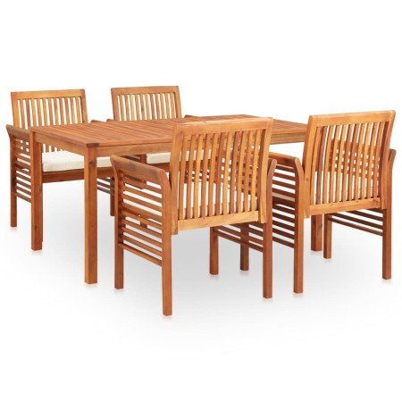 Set comedor de jardín 5 pzas y cojines madera maciza de acacia