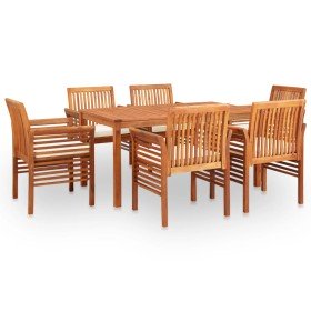 Set comedor de jardín 7 pzas y cojines madera maciza de acacia