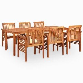 Set comedor de jardín 7 pzas y cojines madera maciza de acacia