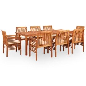 Set comedor de jardín 9 pzas y cojines madera maciza de acacia