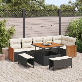 Conjunto de sofá de jardín 9 pcs Negro y crema
