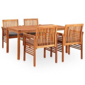 Set comedor de jardín 5 pzas y cojines madera maciza de acacia Set comedor de jardín 5 pzas y cojines madera maciza de acacia