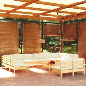 Garden furniture 13 pieces and cushions solid cream pine wood by vidaXL, Garden sets - Ref: Foro24-3097229, Price: 912,91 €, ...