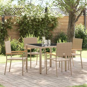 Conjunto de Comedor de Jardín 5 pcs Beige 90 x 90 x 75 cm