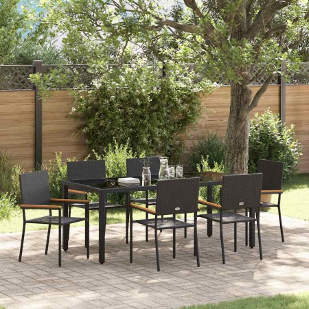 Conjunto de Comedor de Jardín 7 pcs Negro 150 x 90 x 75 cm
