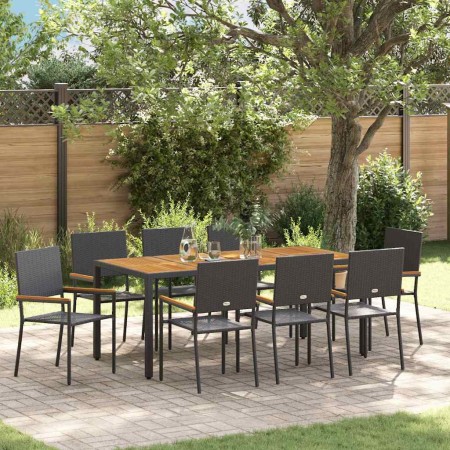 Conjunto de Comedor de Jardín 9 pcs Negro y Marrón