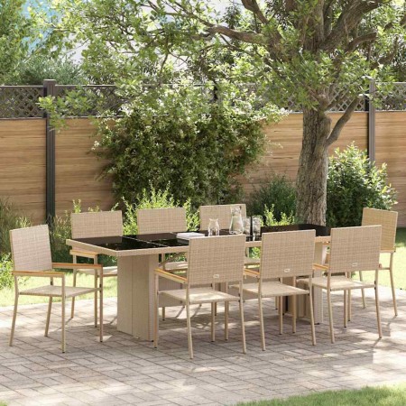 Conjunto de Comedor de Jardín 9 pcs Beige Poliratán
