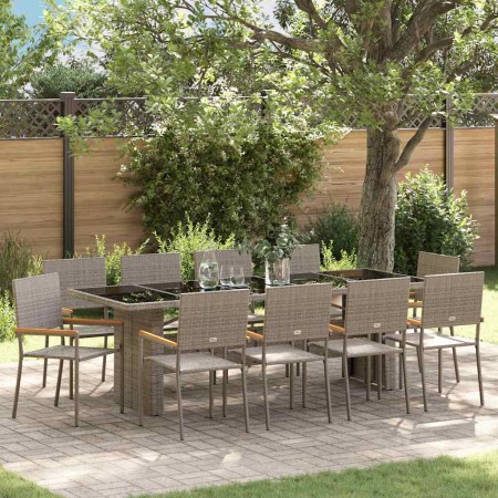 Conjunto de Comedor de Jardín 11 pcs Gris Poliratán