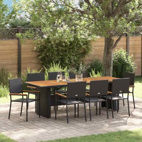 Conjunto de Comedor de Jardín 9 pcs Negro Poliratán