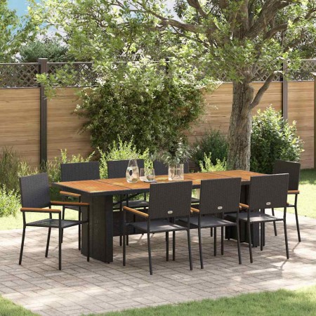 Conjunto de Comedor de Jardín 9 pcs Negro Poliratán