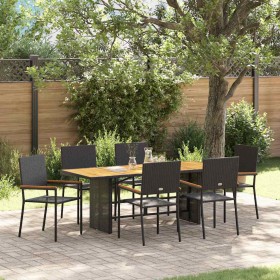 Conjunto de Comedor de Jardín 7 pcs Negro y Marrón