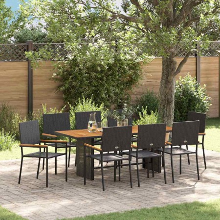 Conjunto de Comedor de Jardín 9 pcs Negro y Marrón
