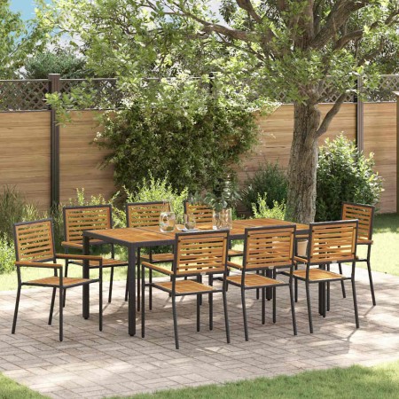 Conjunto de Comedor de Jardín 9 pcs Negro 190 x 90 x 75 cm