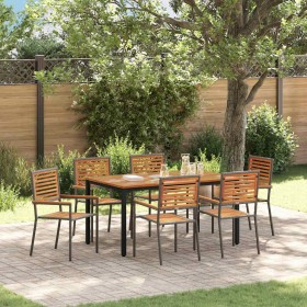 Conjunto de Comedor de Jardín 7 pcs Gris y natural