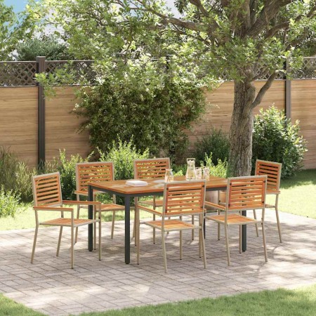 Conjunto de Comedor de Jardín 7 pcs Beige y Marrón