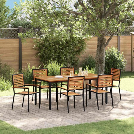 Conjunto de Comedor de Jardín 7 pcs Negro y Madera