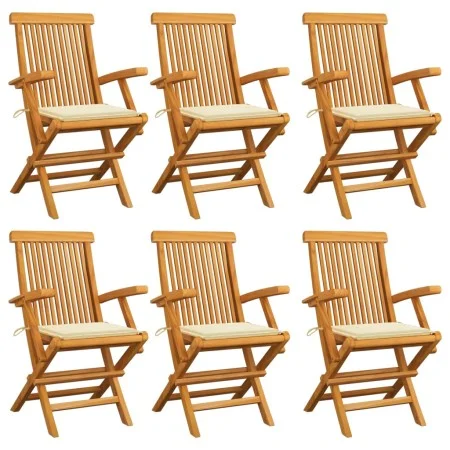 Gartenstühle 6 Einheiten aus Teakholz mit cremefarbenen Kissen von vidaXL, Gartenstühle - Ref: Foro24-3062543, Preis: 452,66 ...