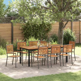 Conjunto de Comedor de Jardín 9 pcs Gris y Teca Natural