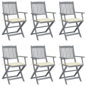 Folding garden chairs 6 pcs solid acacia wood cushions by vidaXL, Garden chairs - Ref: Foro24-3065409, Price: 300,09 €, Disco...