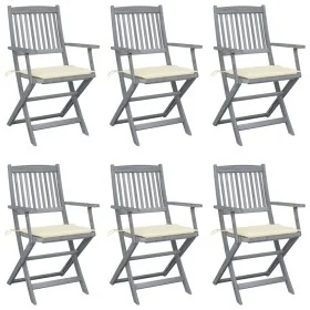 Folding garden chairs 6 pcs solid acacia wood cushions by vidaXL, Garden chairs - Ref: Foro24-3065409, Price: 296,38 €, Disco...