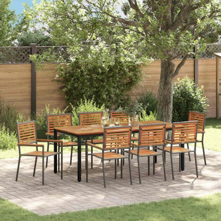 Conjunto de Comedor de Jardín 9 pcs Gris y Teca Natural