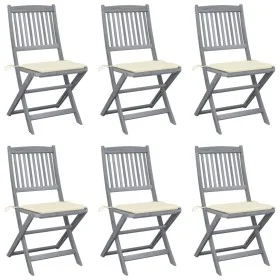 Folding garden chairs 6 pcs solid acacia wood cushions by vidaXL, Garden chairs - Ref: Foro24-3065436, Price: 313,72 €, Disco...