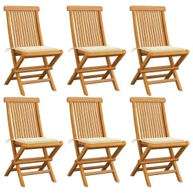 Gartenstühle 6 Einheiten mit cremefarbenen Teakholzkissen von vidaXL, Gartenstühle - Ref: Foro24-3065592, Preis: 376,30 €, Ra...